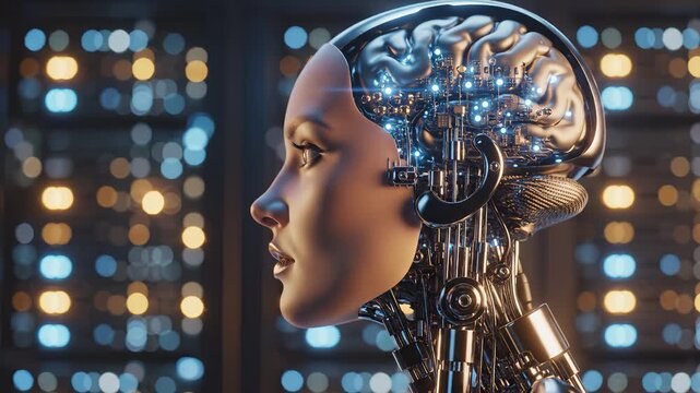 Cyborg head with exposed brain circuitry