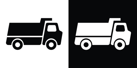 Fototapeta premium Solid black and white silhouette of a heavy-duty dump truck. Suitable for construction, logistics, industrial hauling, waste management, and heavy machinery transportation industry designs.