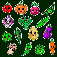 Fototapeta premium cute vegetable set stickers printable clipart element useful for kids book.eps
