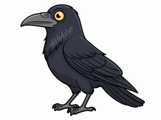 Fototapeta premium A detailed dark raven illustration standing in profile view featuring sleek black plumage isolated on white for wildlife graphic design projects nature studies spooky seasonal themes or fairytale stor