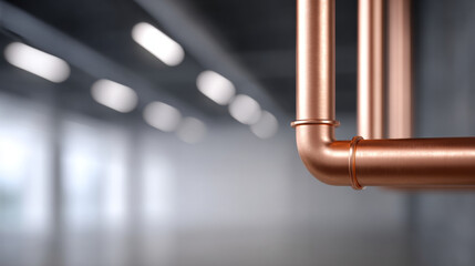 Closeup of copper plumbing pipes indoors