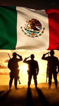 Heroes Saluting the Mexican Flag During Sunset Celebrating Patriotism and National Pride