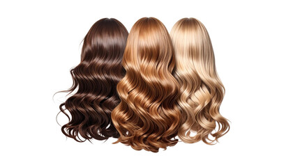 Fototapeta premium Different hair types arranged side by side, isolated on transparent background, clean comparison concept
