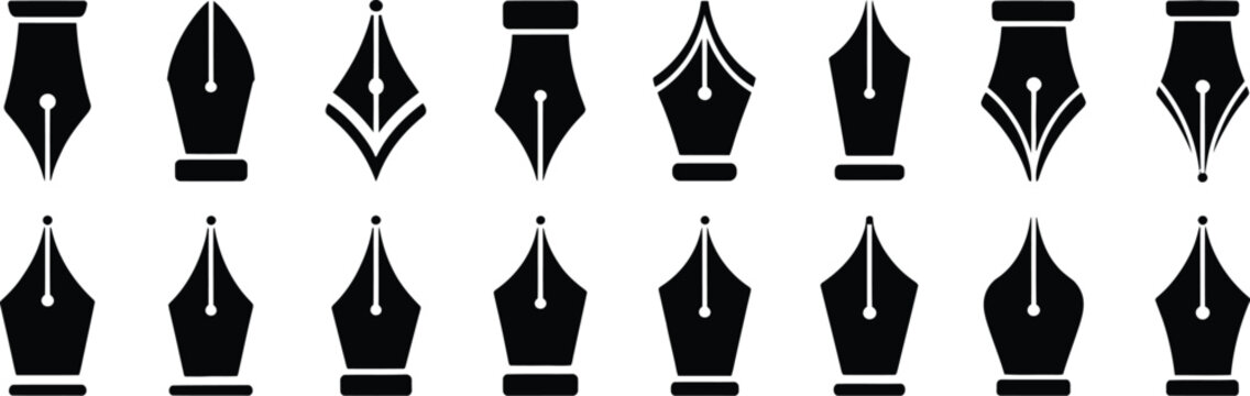 pen nib silhouette icon set. vector illustration