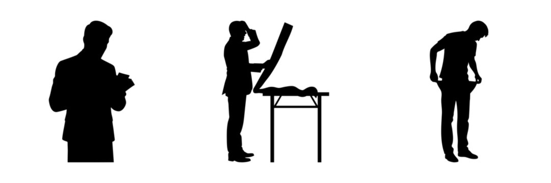 Three Silhouettes of the Financial World: Wealth, Transaction and Bankruptcy