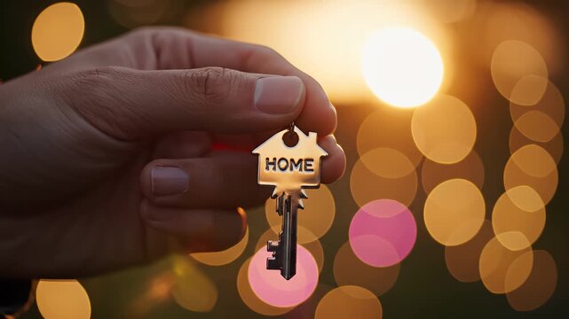 Hands holding key with home symbol