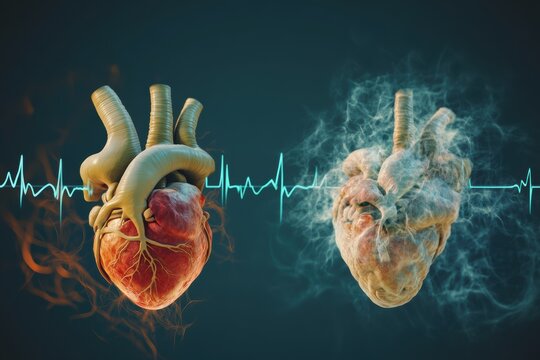 Heart failure and atrial fibrillation shown in graphic layout for educational advertising
