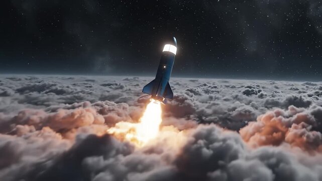Space rocket launching into atmosphere