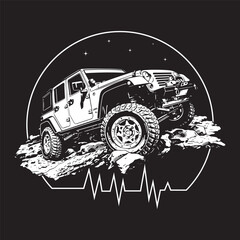 Off Road 4x4 Adventure on Rocky Terrain Vector Illustration © ari
