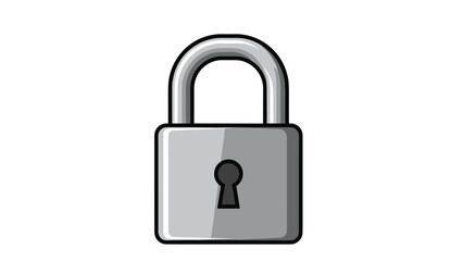Naklejka premium Heavy-duty metal padlock in a closed position featuring a keyhole and shiny metallic finish in a clean digital illustration.