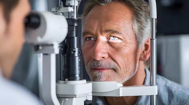 Eye examination with ophthalmologist using slit lamp device, vision testing, optometry clinic, eye health checkup, patient diagnosis, medical equipment, professional healthcare service, eyesight care