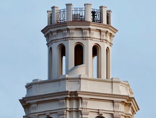 Exquisite Neoclassical Tower With Detailed Carvings And Weathered Textures Under Gentle Sunlight © Nataliia