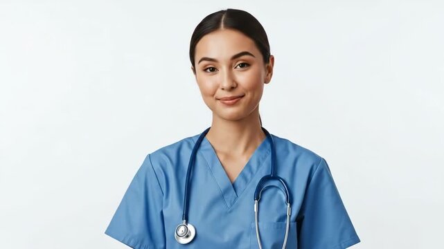 A smiling healthcare professional giving two thumbs up in a medical setting