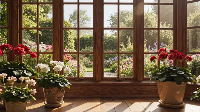 Indoor plants and flowers in a sunroom
