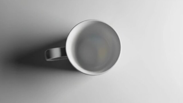 A serene showcasing an empty white coffee mug on a plain surface