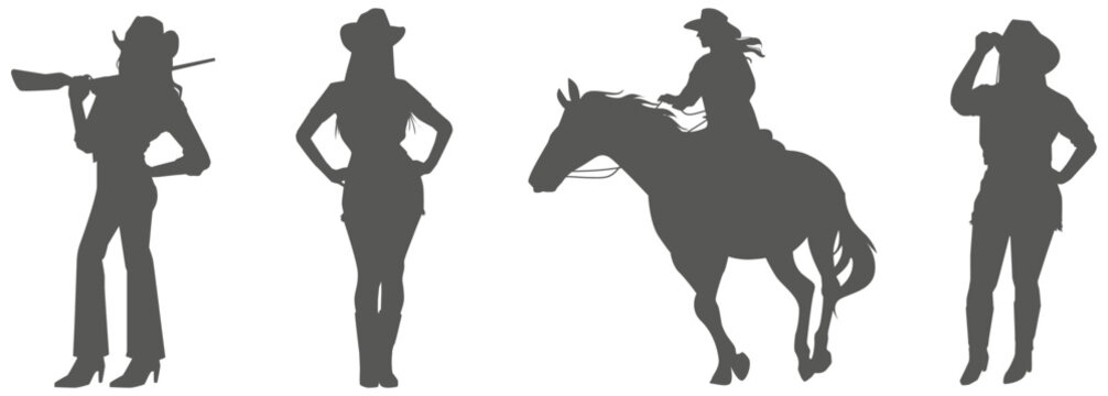 Cowgirl silhouette vector illustration isolated on white background 