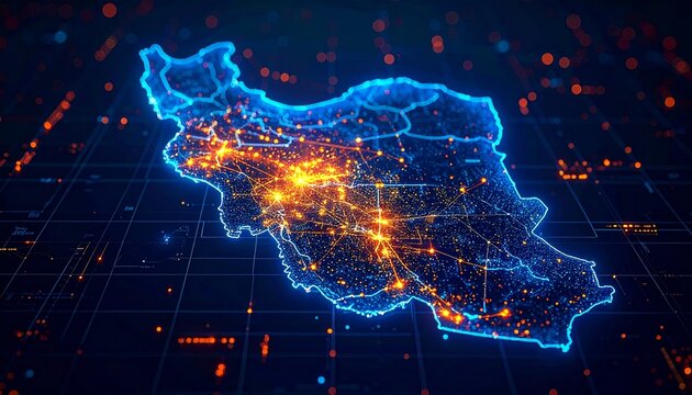 Futuristic Iran Map Digital Network Connections Data Technology