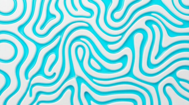 Abstract flat macro texture of a white plastic surface with flowing debossed grooves and bright cyan liquid, Frutiger Aero background.