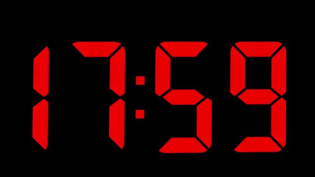 Countdown from 1759 to 1800 on a digital clock display showing time change in a simple format
