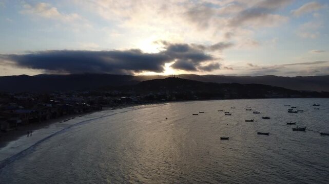 Sunset over the bay of a small fishing town