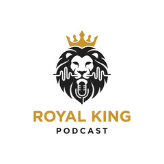 Obraz premium This image features a lion logo with a microphone, symbolizing strength and leadership, perfect for a podcast focused on empowerment and insightful discussions.