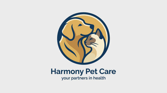 The logo for Harmony Pet Care highlights a loving dog and cat together, representing companionship, care, and dedication to the health of pets.