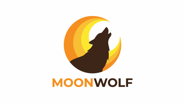 An artistic logo design featuring a silhouette of a wolf howling at the moon, symbolizing strength, wilderness, and nighttime beauty, perfect for wildlife or outdoor brands.