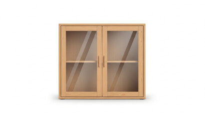 Obraz premium Light wood cabinet with glass doors front view realistic furniture vector isolated on white background