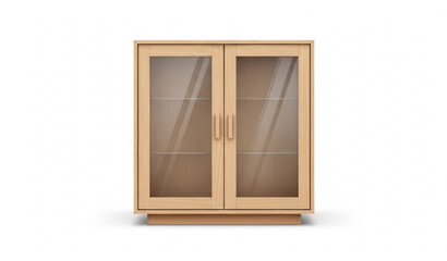 Obraz premium Light wood cabinet with glass doors front view realistic furniture vector isolated on white background