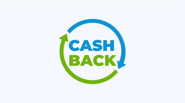 Cash back symbol ideal for financial promotions, rebate programs, or rewards card marketing materials. Eyecatching design with circular arrows and bold text.