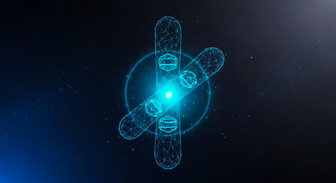 3D render of a glowing DNA double helix structure surrounded by energy particles, set against a dark cosmic space with stars.