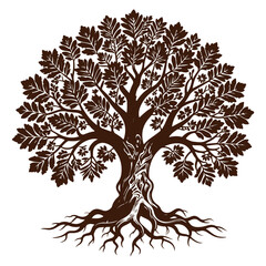 Obraz premium Vintage Black and White Linocut Rooted Oak Tree Art
