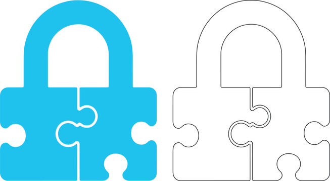 Blue and black puzzle padlock symbol