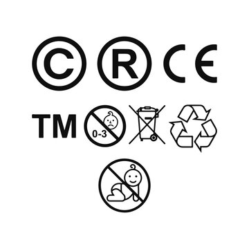 Copyright Registered CE TM Recycling Baby Warning Icon Set Vector Packaging Symbol