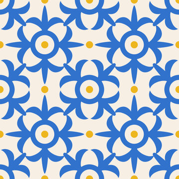 Vector retro Spain geometric seamless pattern in retro Art deco style. Vintage abstract geometric pattern in azulejo style.