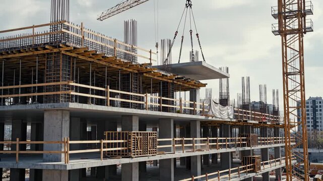 Concrete building construction illustrating project management and site operations
