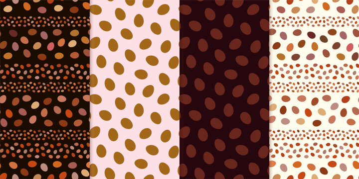 Chocolate Easter eggs seamless vector patterns set, Simple egg shapes backgrounds for spring and Easter designs