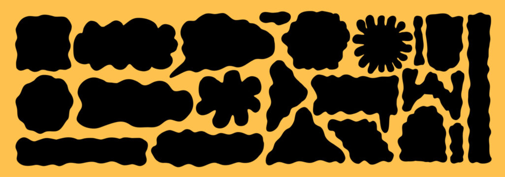 Organic vector shapes with wavy borders. Abstract forms silhouettes. Rectangle frames, bubbles and blobs. Hand-drawn design elements for creative backgrounds and banners. Triangles, arch, amoeba set.
