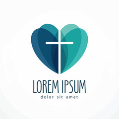 Obraz premium This logo combines a heart and cross, symbolizing love and spirituality, ideal for faith-based organizations or religious-themed products.