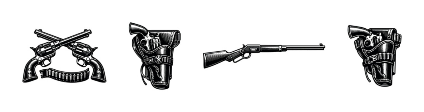 Vintage western guns and holster design vector illustration in black and white