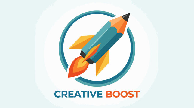 A logo representing creativity, combining a rocket and pencil in vibrant colors, symbolizing innovation and the launching of creative ideas for various businesses.