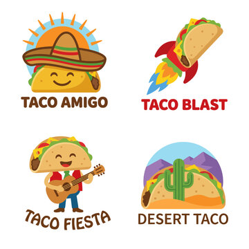 This vibrant collection of taco logos showcases various character designs celebrating food culture, highlighting the playful and lively essence of taco dining experiences.