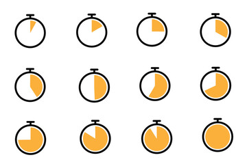 Fototapeta premium stopwatch timer icons set showing different time intervals vector illustration