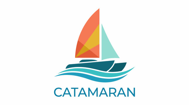 This image features a majestic catamaran with vibrant sails gliding over clear blue waves, capturing the essence of sailing and adventure on the open sea.