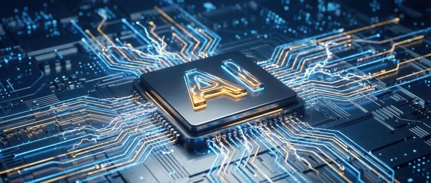 Artificial intelligence revolutionizes technology on circuit boards visualizing data flow and innovation in a digital environment