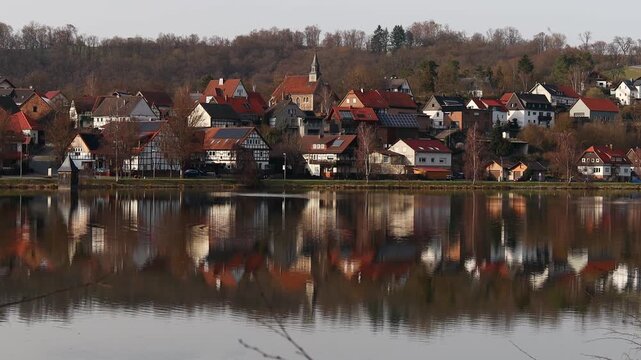 the eder lake and nieder werbe village in germany 4k 25fps video