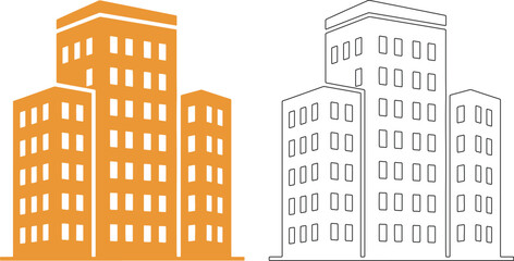 Fototapeta premium Minimal black and orange multi-story buildings skyscrapers