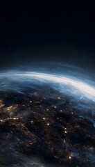 Fototapeta premium Earth’s Glowing Cities A Watercolor Illustration of Urban Light and Orbital Serenity