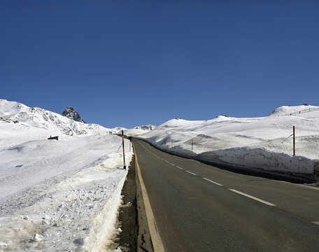 Bernina pass, Switzerland - The Pass is a high mountain pass in the Bernina range of the Swiss Alps, canton of Graub&uuml;nden. It connects St. Moritz in the Engadin valley with the Val Poschiavo valley