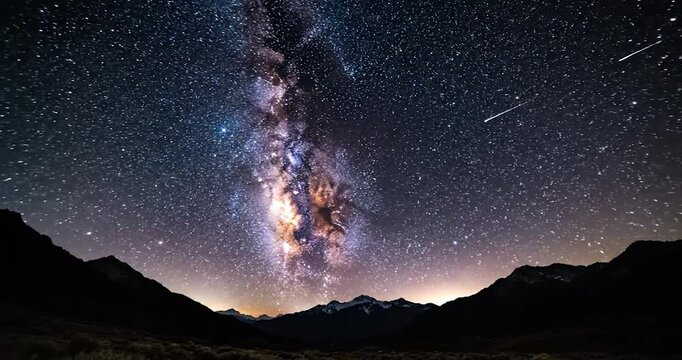 Milky Way Galaxy Slowly Moving Across Dark Star Filled Night Sky